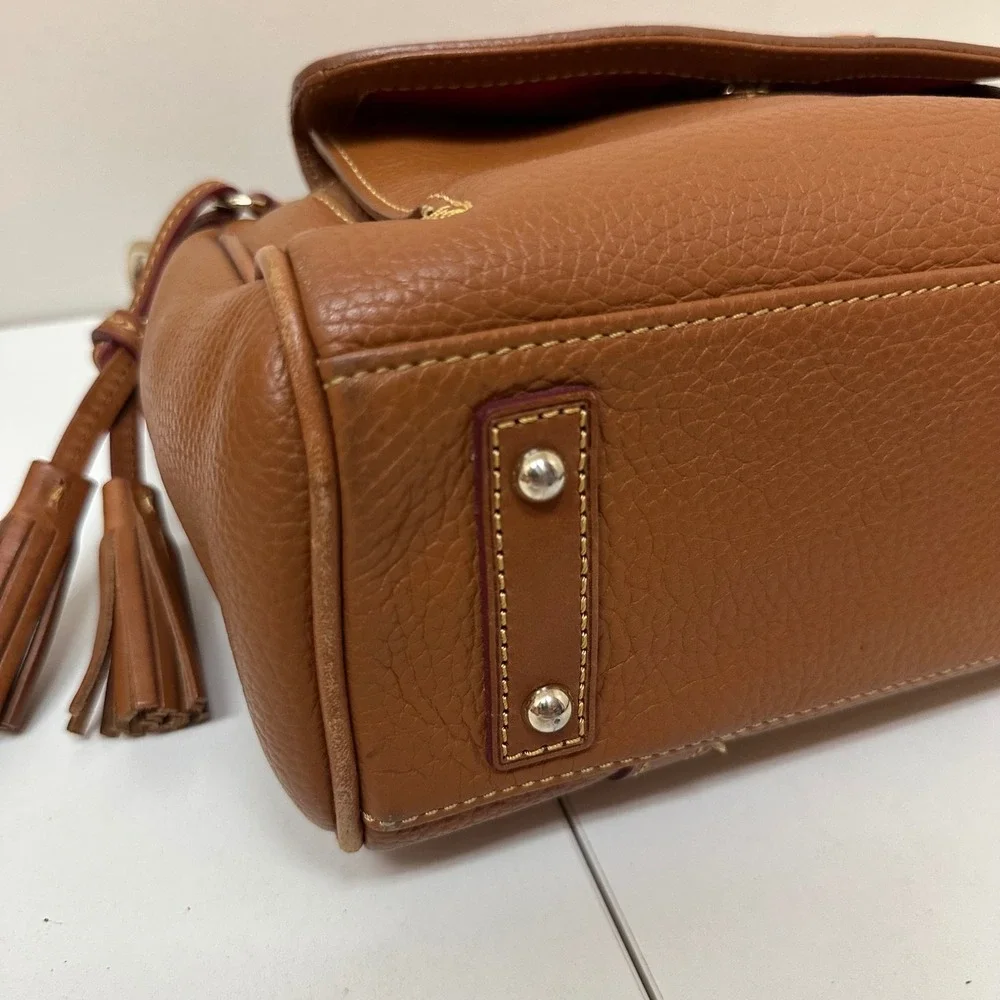 Dooney & Bourke Pebbled Leather Satchel Bag Ginger Tan Tassel Gold Hardware